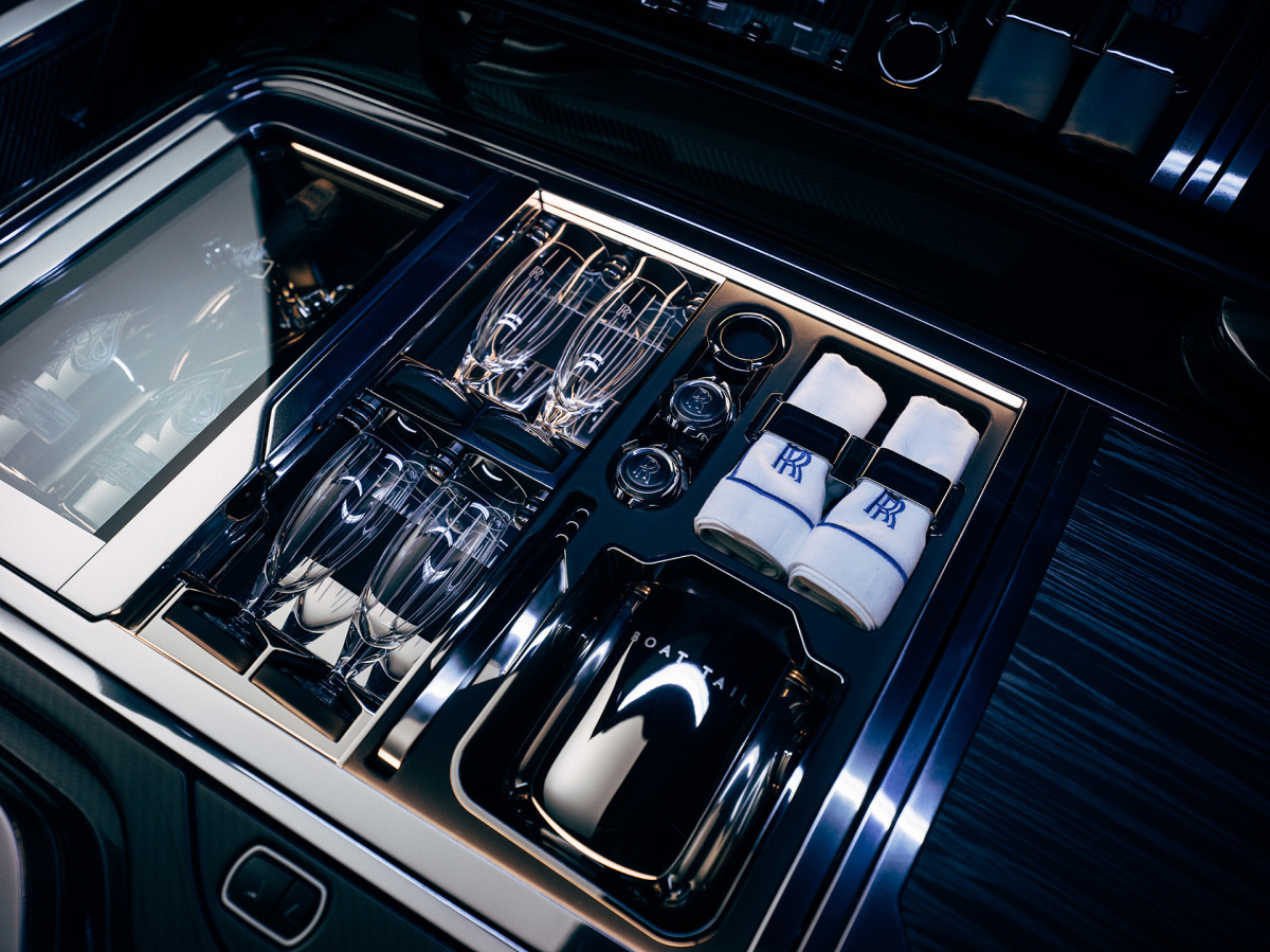 Rolls-Royce Boat Tail Hosting Suite with champagne refrigerator